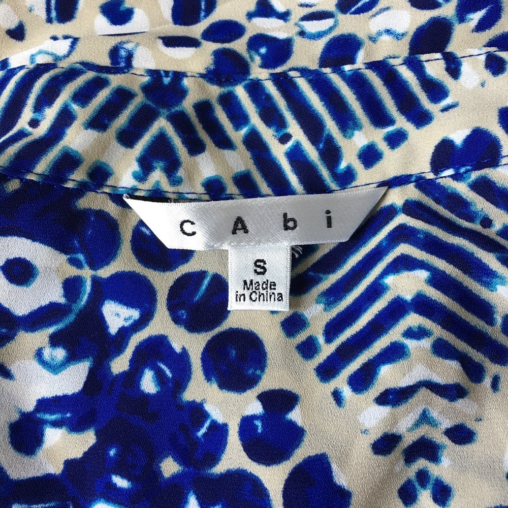Cabi Blue Jewel Print Shirt Dress Women S 4 6 Button Up #422 Roll Tab Sleeve - Picture 2 of 10